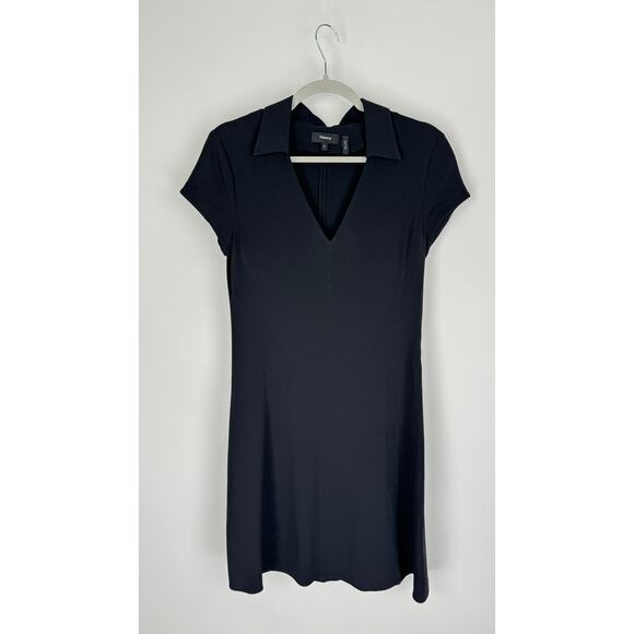 Theory Rosina Crepe Easy Day Shift Dress Womens 6 Black Short Sleeve Collared - Picture 3 of 10